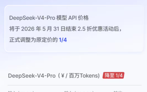 DeepSeek-V4-Pro API 宣布永久降价，调整为原定价的 1/4